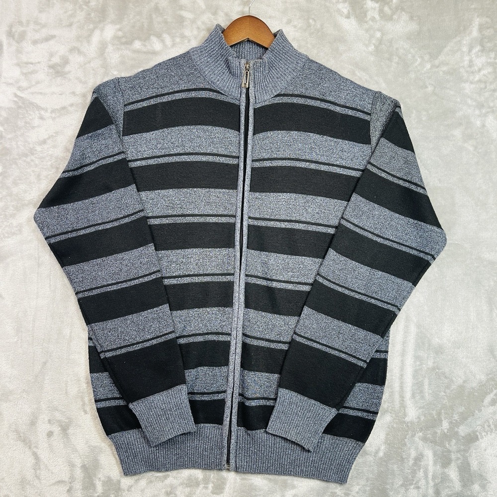 True Rock Sweater Mens X Large Gray Full Zip Mock Neck Knit Cardigan Lightweight